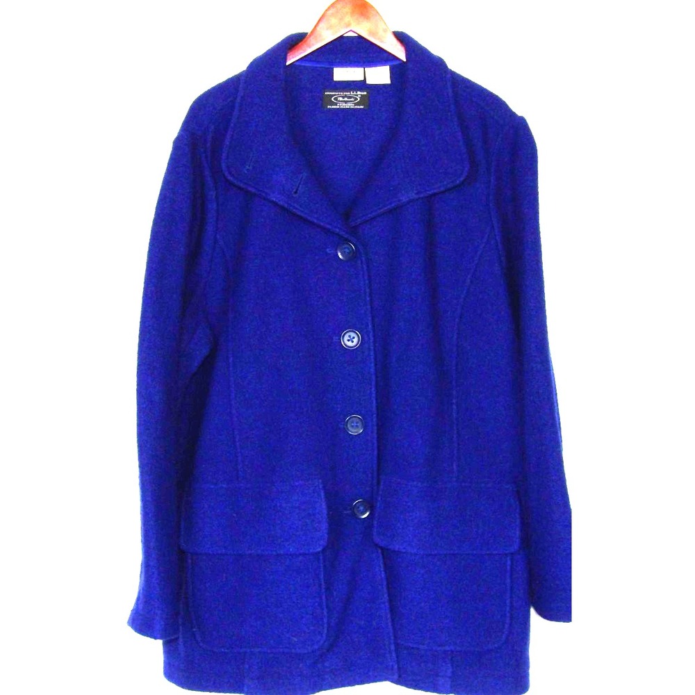 L.L. Bean 100% Wool Bellandi Italian Button Up Blue Pea Coat Women's 3XL